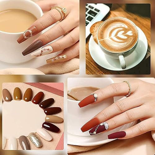 Miniatura 3 de Modelones - Juego de esmaltes para uñas en gel para hacer arte en uñas kit otoñal e invernal de esmaltes en gel en color marrón nude, 12 unidades de