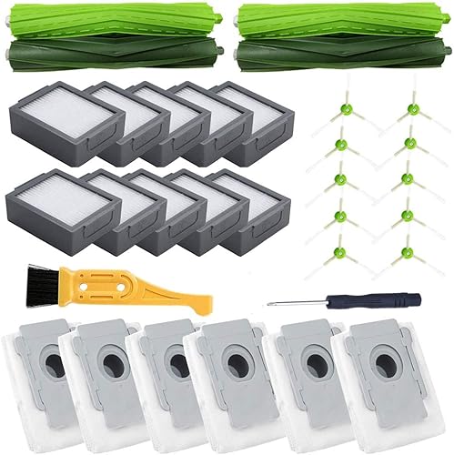 LOTIN Kit de piezas de repuesto para aspiradora Roomba i7 i7 i6 i3 Plus 2 juegos de cepillos de goma multisuperficie y 10 filtros HEPA de alta