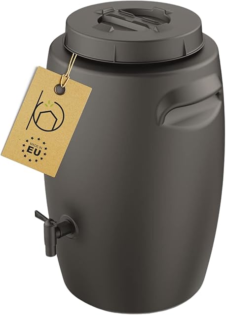 BirnePower Komposteimer 55L Bio Mülleimer Komposter mit Deckel Einsatz Filter Ablasshahn großer Biomülleimer zur Herstellung von Dünger Küchenkomposter Garteneimer Regensammler Schwarz — Komposter