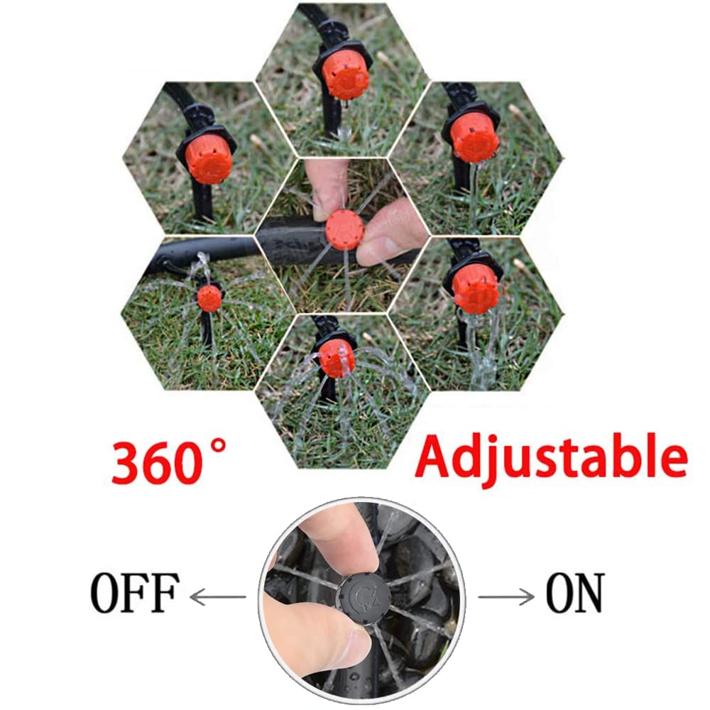 TopHomer Arroseurs d'irrigation Automatique à 8 Trous 300 pièces, Micro Goutte à Goutte réglable | système d'arrosage Anti-Obstruction | 1/4 ''| pour l'horticulture à Effet de Serre | Rouge agricole