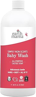 Earth Mama Simply Non-Scents Baby Wash Liquid Hand Soap Refill, Organic Body Wash for Sensitive Skin, All Purpose Castile Soap Liquid with Coconut Oil, Shea Butter, Calendula & Aloe, 34 fl oz