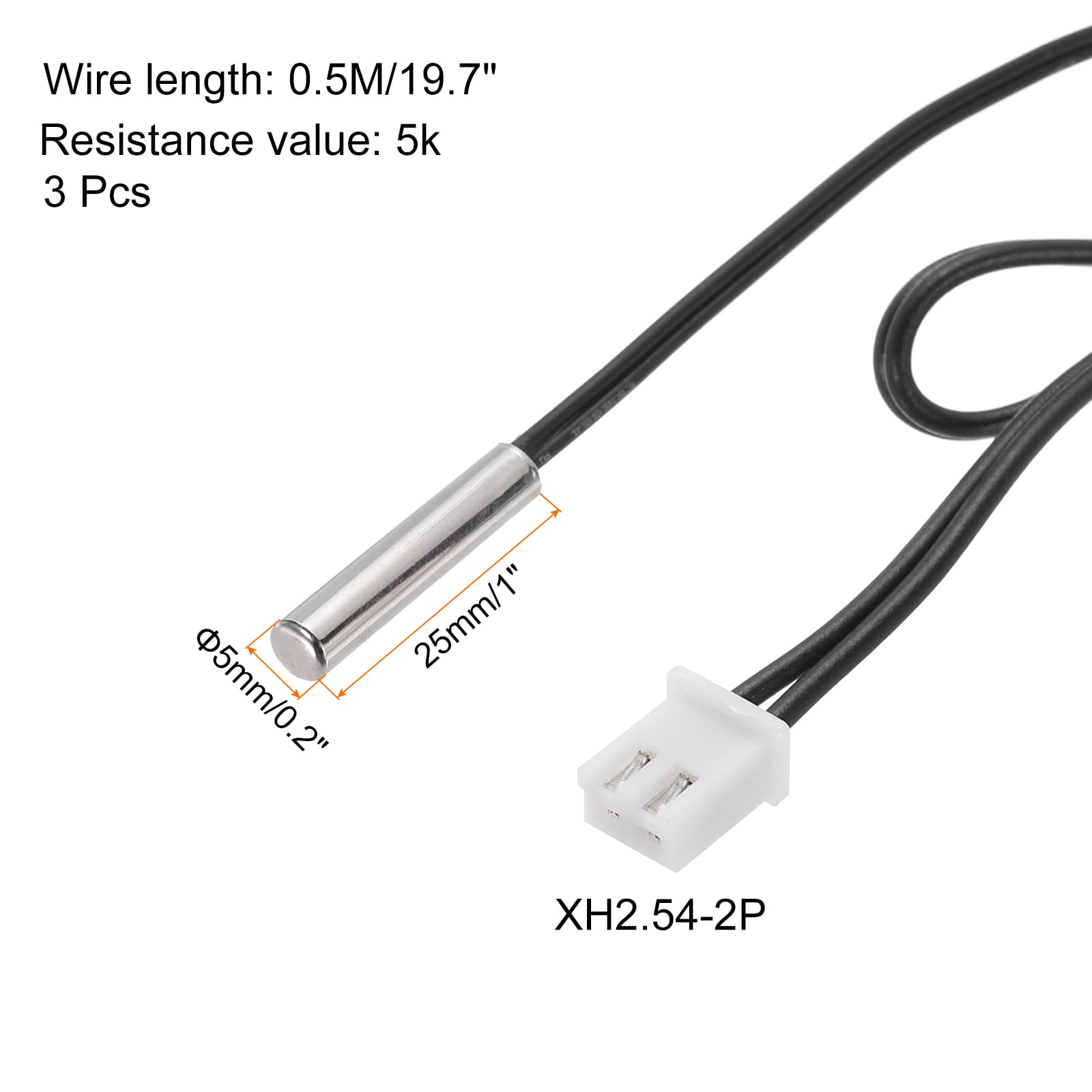 Sonde Thermique NTC 5K Lot De 3 : Câble 1m, Tête Cuivre, -30 à 125°C, Précision ±1%, Pour Climatiseur, Frigo, Variateur, Four
