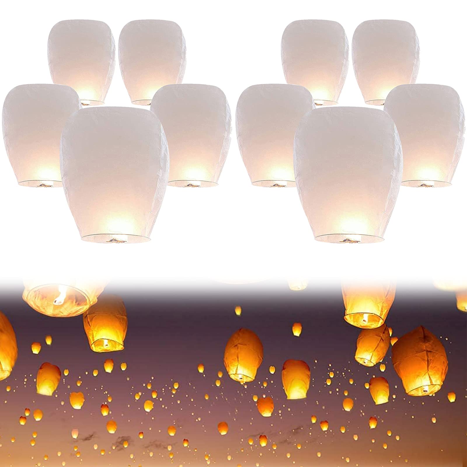 Buy Chinese Flying Lanterns, 10 Pack White 100 Biodegradable Eco