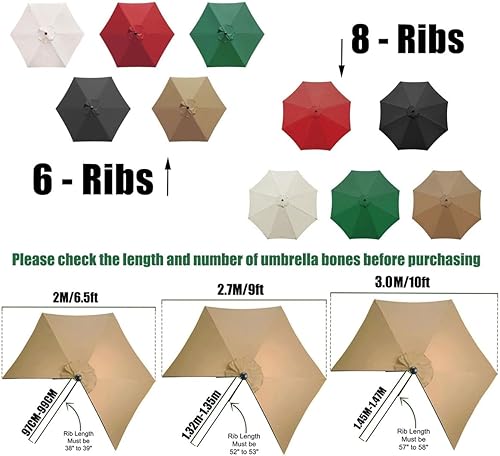 Miniatura 4 de Toldo de repuesto para sombrilla de 6.5 pies9 pies10 pies, toldo de repuesto para sombrilla de patio, 6 varillas8 varillas, cubierta superior de