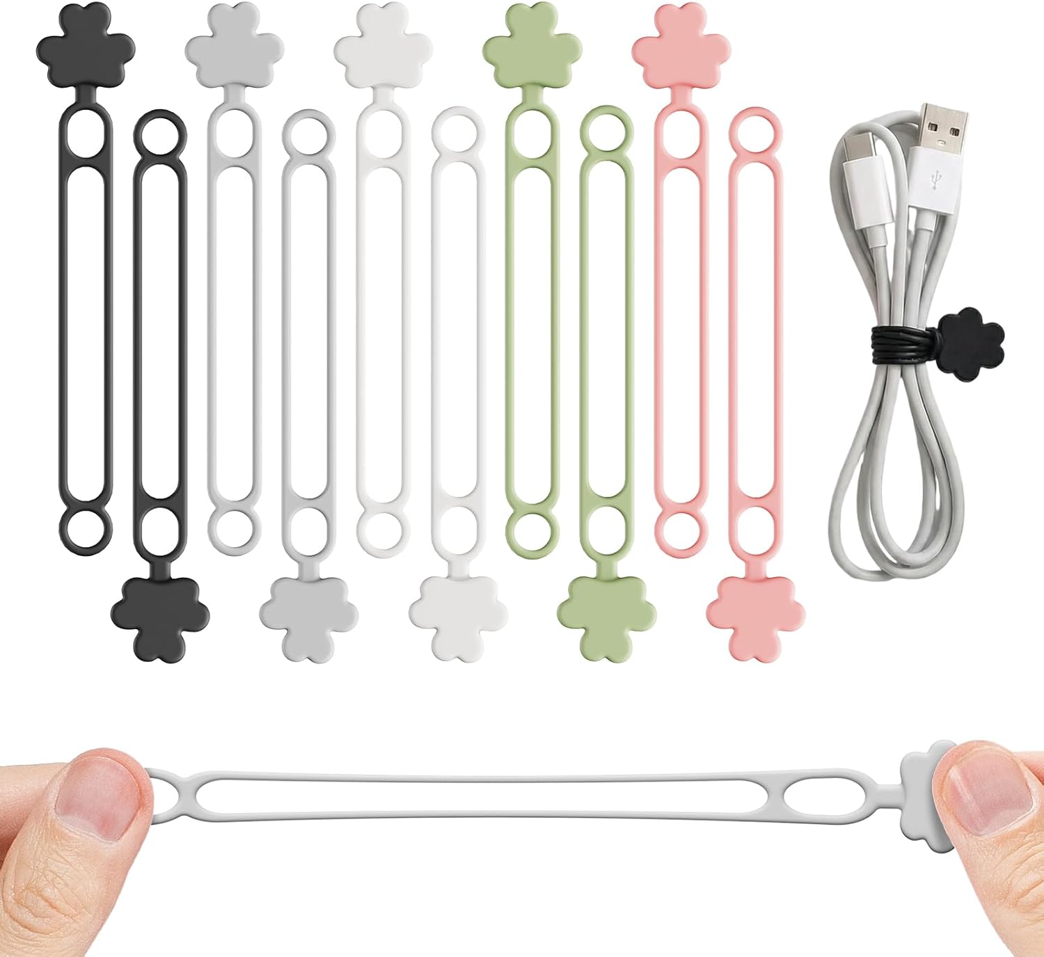 10 PC Cable Ties Silicone, 2026 New Data Cable Organizer Reusable Cable Management Organizers, Multipurpose Elastic Cord Organizer for Fastening and Bundling Cable Cords Wires (10PC)