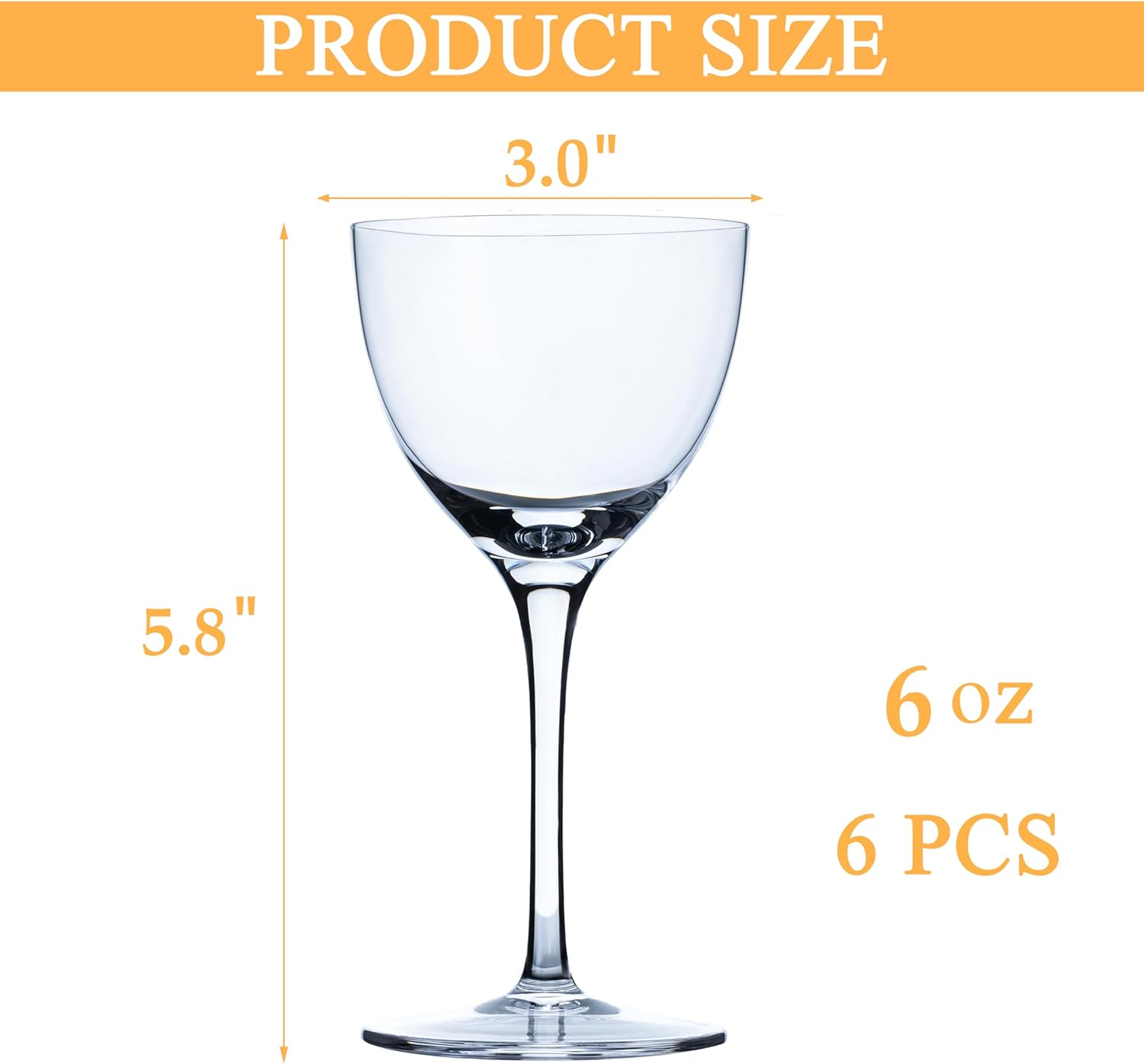 Martini Glasses Set of 6, Nick and Nora Glasses - 6oz Hand Blown Lead-Free Crystal Cocktail Glasses for Martini, Manhattan, Negroni, Aperitifs - Elegant Bar Glassware in Gift Box