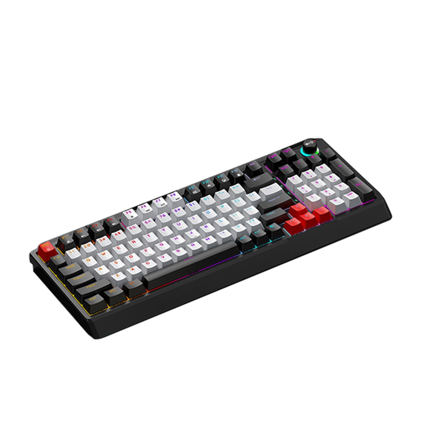 XUMIUZIY Klawiatura Mechaniczna, 98 Klawiszy Podświetlana Klawiatura do Gier RGB z Pokrętłem, Niebieski Przełącznik z możliwością Wymiany Podczas Pracy, Sterowanie Multimediami, F (Czarny Szary