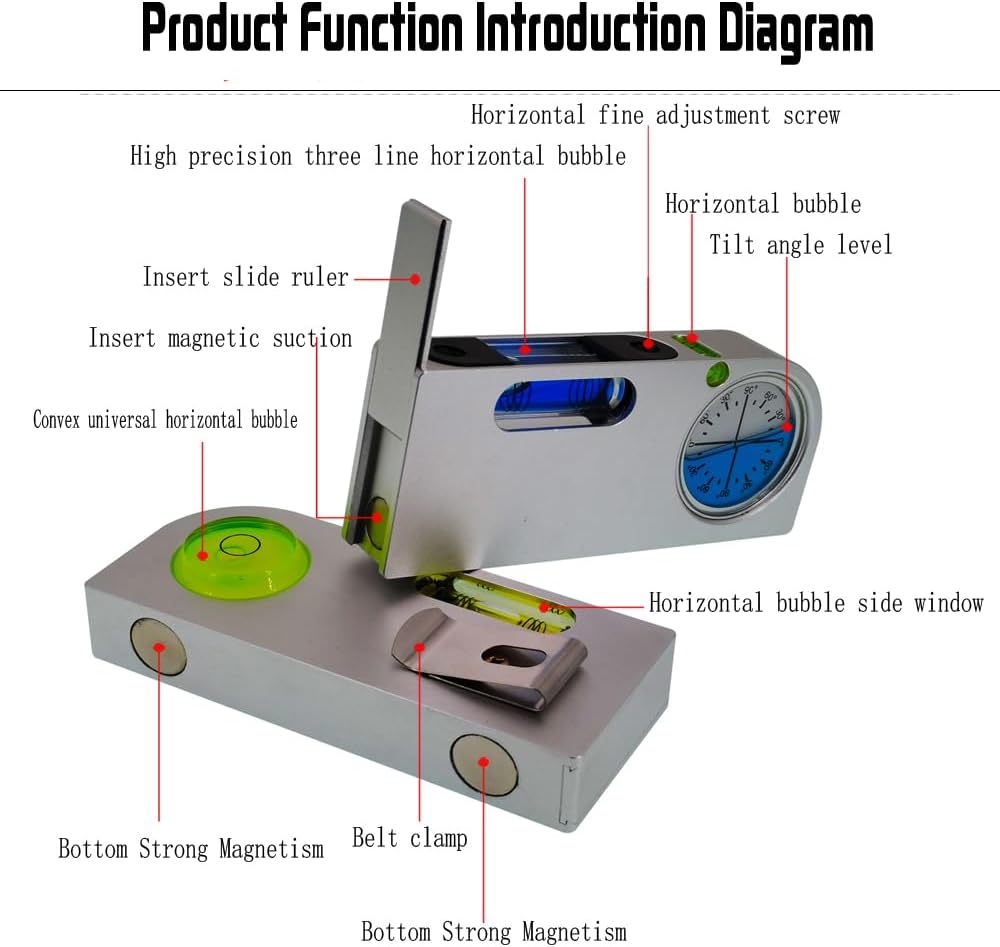 Multi Angle Measuring Level with Magnetic Solid Aluminum Alloy Mini Level Gauge, Portable Mini Level Bubble Gauge (blue)