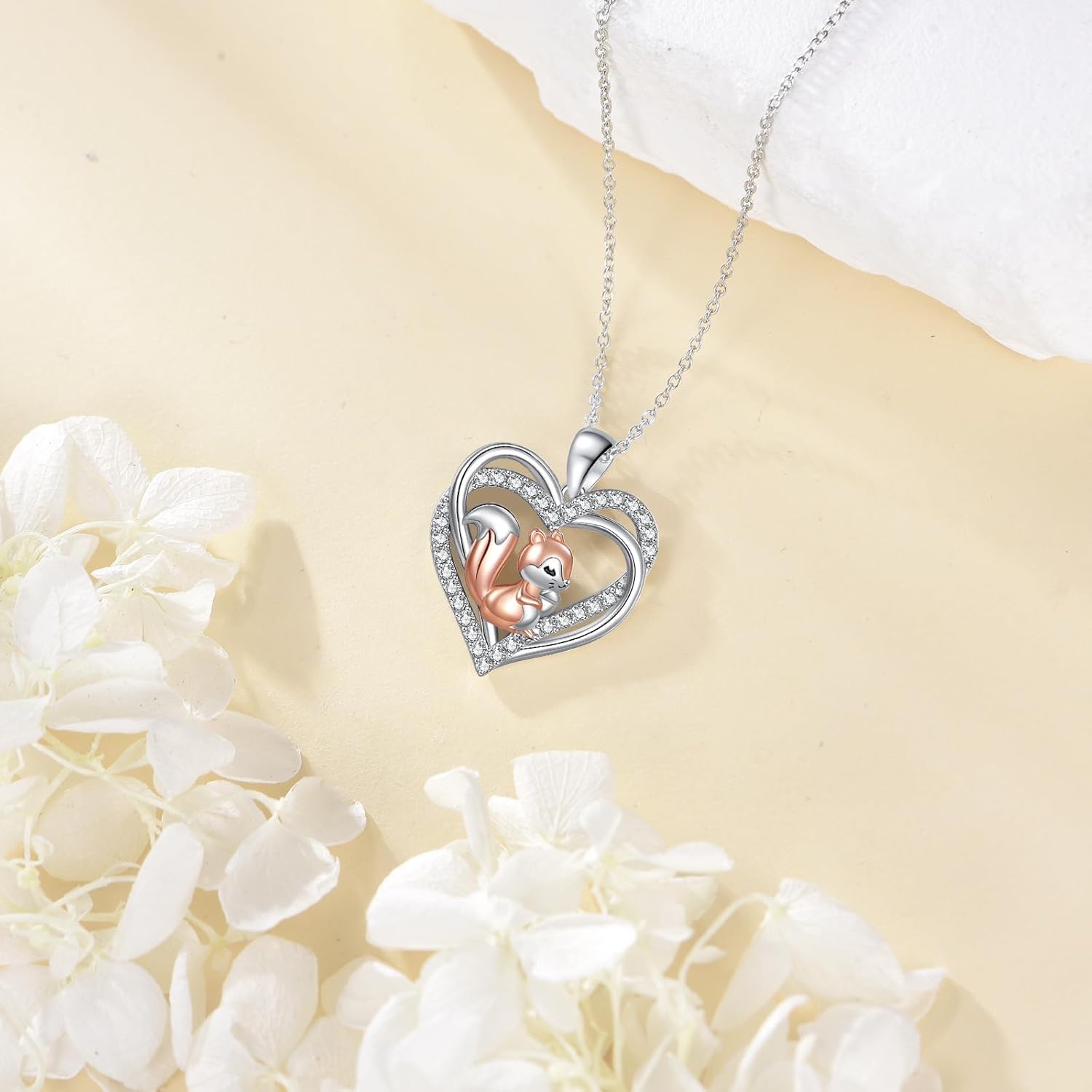 Squirrel Necklace 925 Sterling Silver Squirrel Animal Heart Pendant Jewelry Gift for Women - Image 3