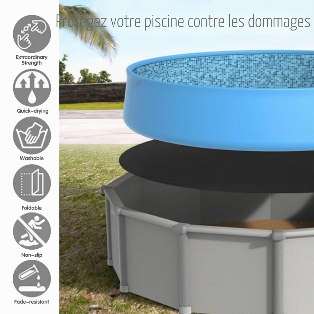 2M Tapis de Sol Piscine, Tapis de Piscine Rond, Tapis de Sol pour Piscine, Antidérapant et Résistant, Rembourrage sous Piscine, Pliable Bâche de Sol pour Baignoires et Piscines Hors Sol