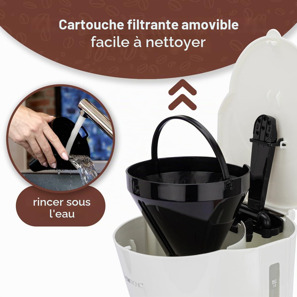 Clatronic, Machine a Café, Cafetiere, Expresso, Cafetière filtre électrique 12-14 Tasses capacité env. 1,5 L, système anti-goutte, Blanche, 900 watts, KA 3473
