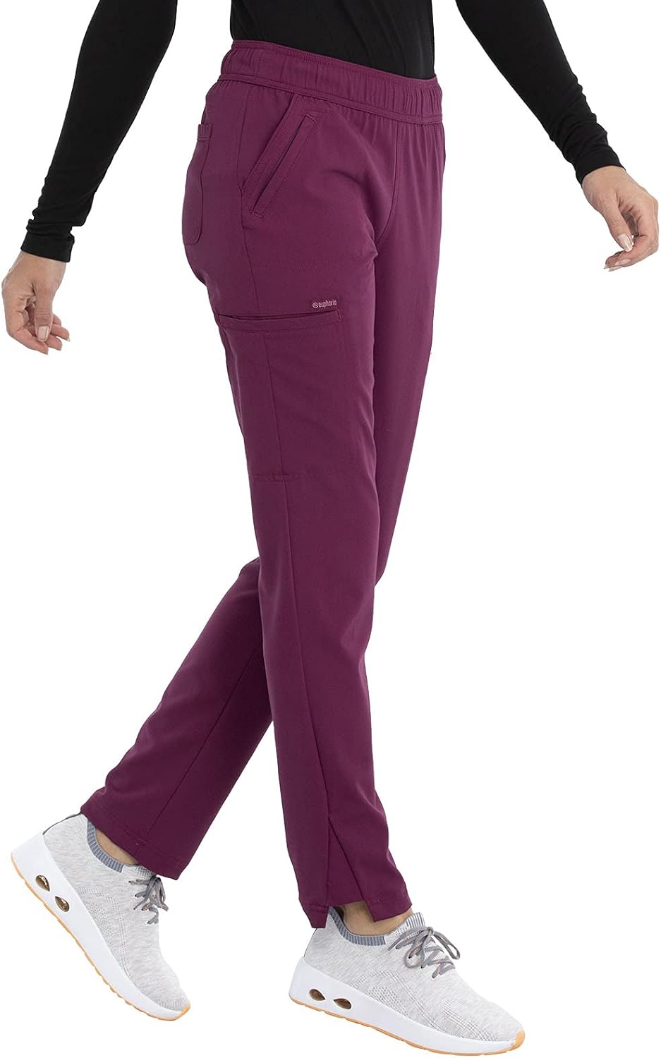 Cherokee Euphoria Women Scrubs Pant Mid Rise Tapered Leg Drawstring Plus Size CK140A, 2XL, Wine - Image 5
