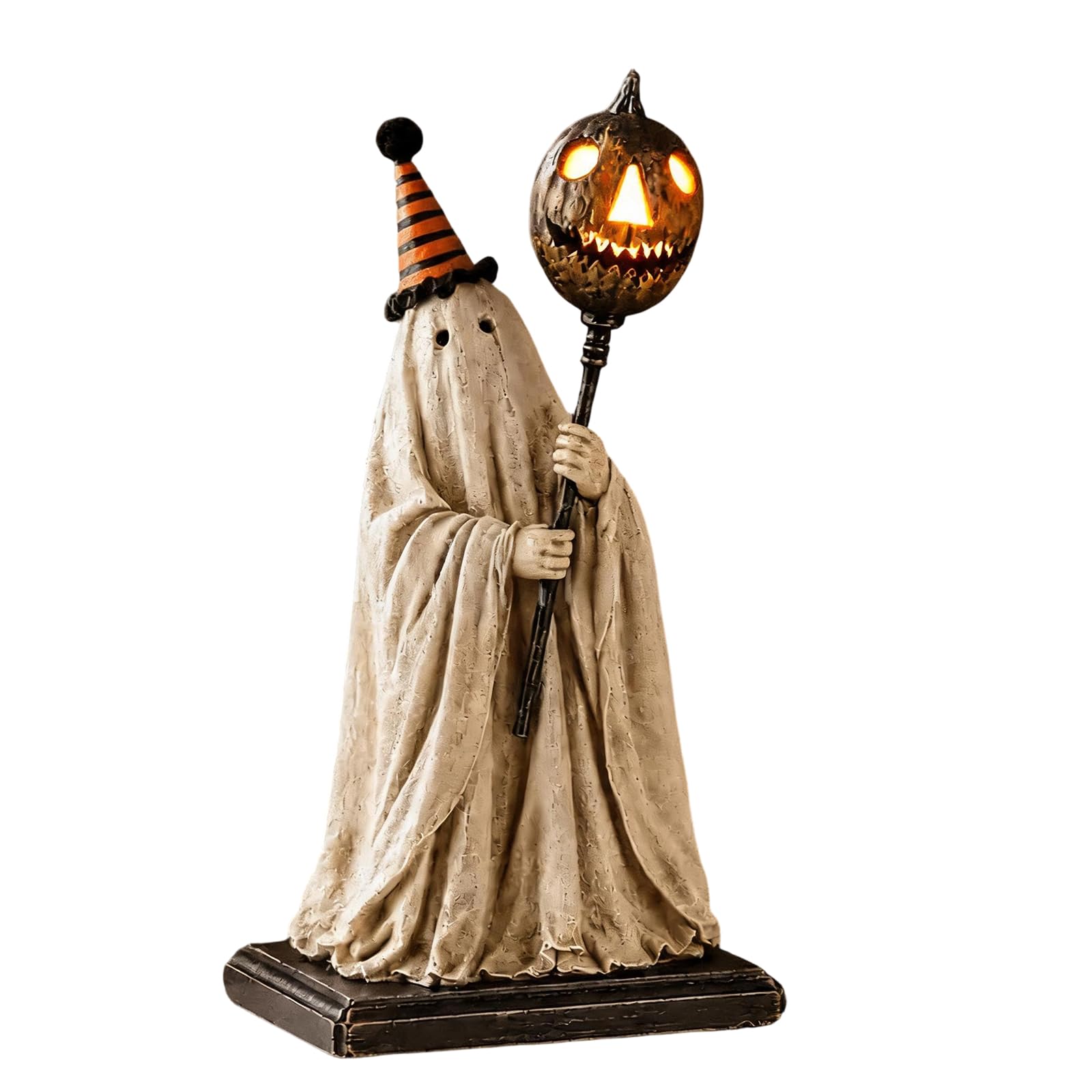 Shinlhua Pumpkin Staff Seasonal Statue Halloween Resin Display Piece, 5.9 Inch Lighted Tabletop Accent For Shelf Mantel Party Scene Decoration Eerie Tabletop Accent Glowing Pumpkin Figure Statue Resin Shelf