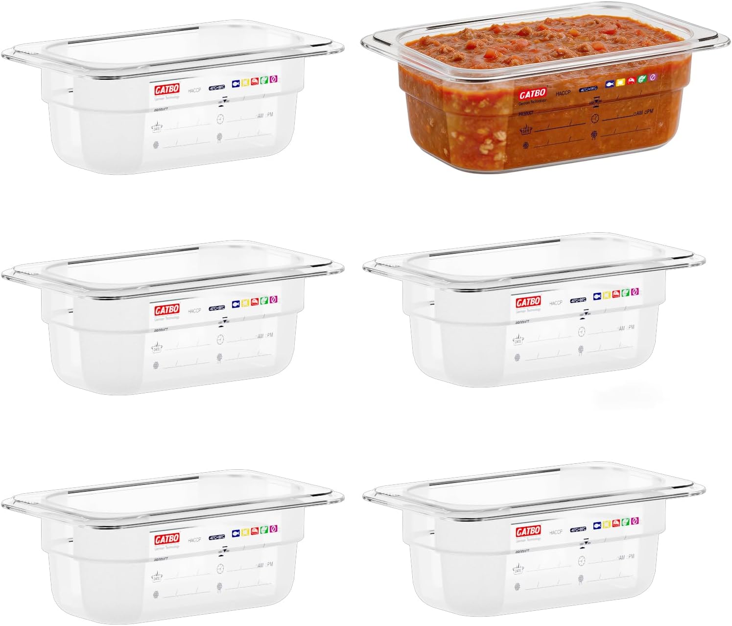 6 -Pack 1/9 Size 2.5" Deep Polycarbonate Food Pans, and Handled Lids Bundle