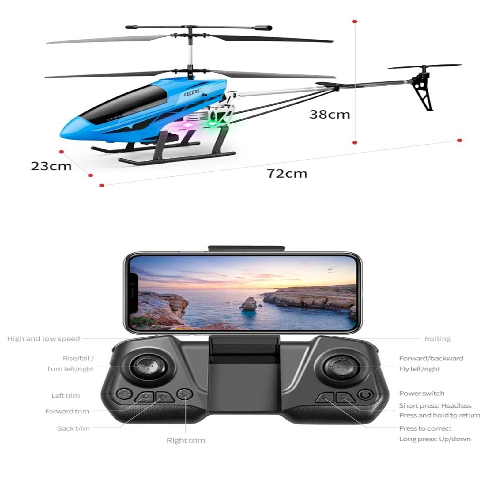 Duży, 50-centymetrowy, aluminiowy dron-helikopter zdalnie sterowany dla chłopców, 6-kanałowa kamera powietrzna, z pilotem, prezent dla dzieci w wieku 7-14 lat,A,dual battery