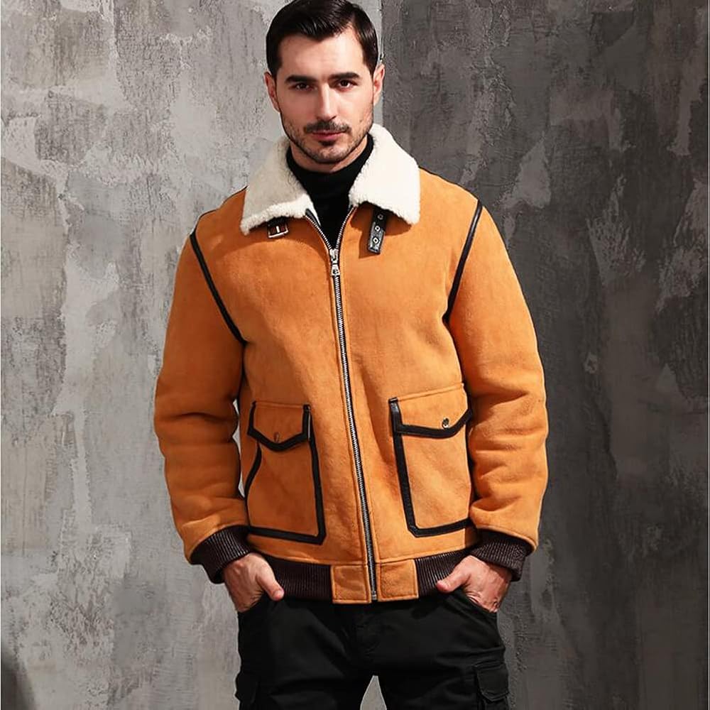 Amazon | Denny&Dora メンズ ショート ムートン ジャケット ナチュラル