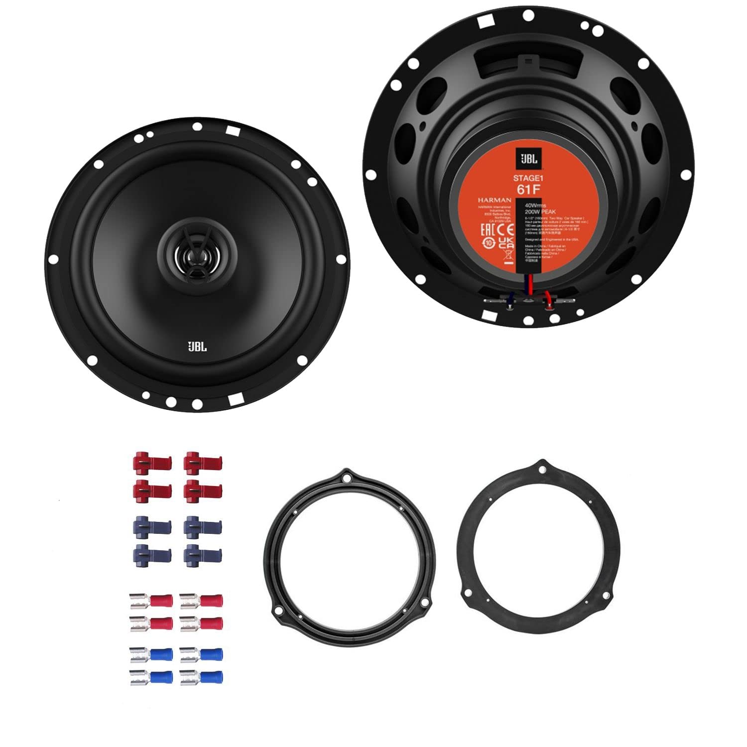 JBL Stage1 61F Lautsprecher mit Einbauset passend für Ford Focus II (DA3) 2004-2010 Türen hinten 400 W 165mm 2 Wege Koax