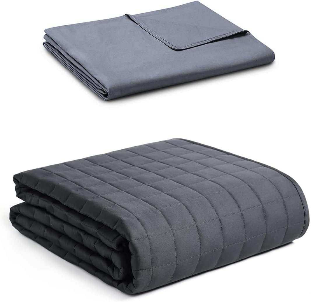 Exclusiva manta pesada de 15 lb con funda de edredón de algodón,ideal para cama Queen o King (60x80 pulgadas, gris oscuro)