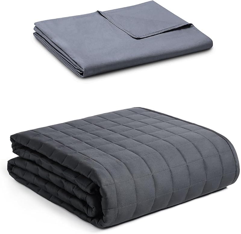 Exclusiva manta pesada de 15 lb con funda de edredón de algodón,ideal para cama Queen o King (60x80 pulgadas, gris oscuro)