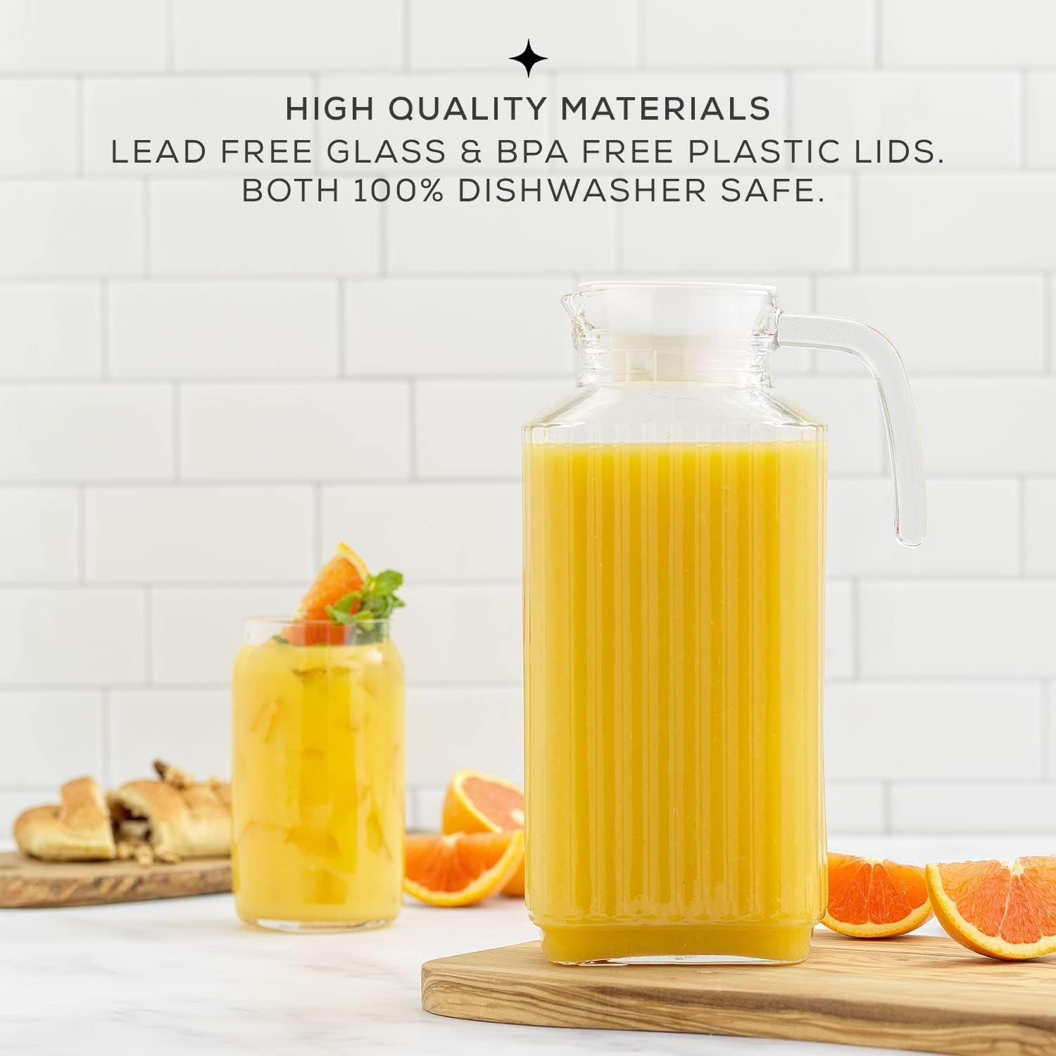 Serveware,Yctze small pitcher Acrylic Transparent Bottle Striped Water Ice Cold Jug with Lid for Bar Home (1100ml)