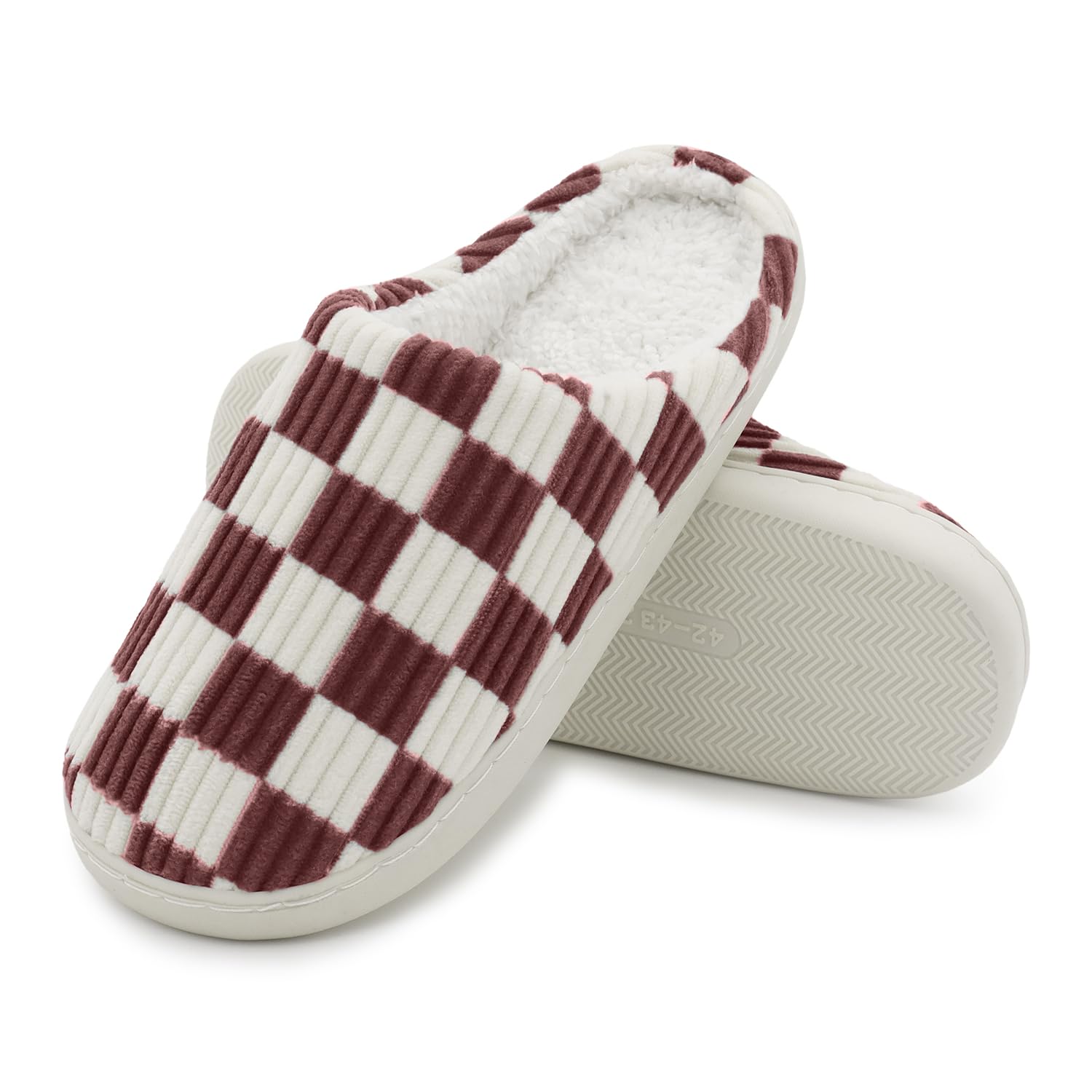 Women House Fuzzy Slippers - Plaid Scuff Checkered Slip-on Memory Foam Indoor Outdoor Comfortable Soft Slides