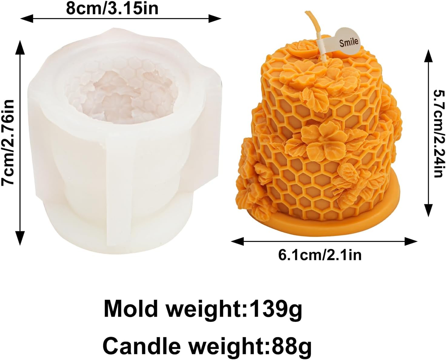5PCS-3D Honeycomb Pillar Candle Silicone Mold DIY Embossed Bee and Flower Bee Cylinder Aromatherapy Candle Plaster Molds Handmade Home Decor Gift(Honeycomb Mold-13)