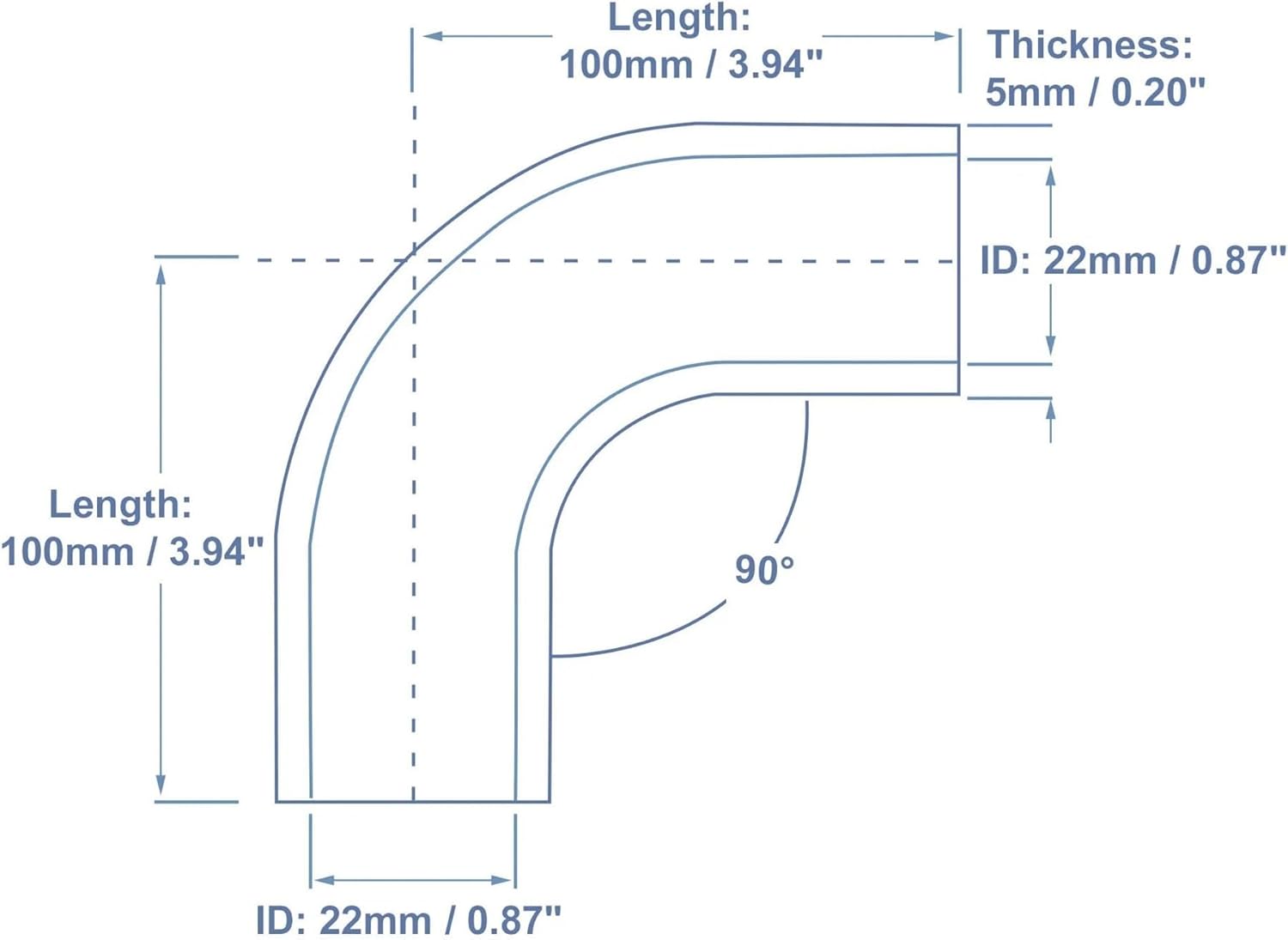 1 Set 90 Degrees 22mm 28mm 38mm 45mm 54mm 68mm-83mm ID 100mm Length Car Silicone Hose/Hose With Clamps Blue(35mm ID)