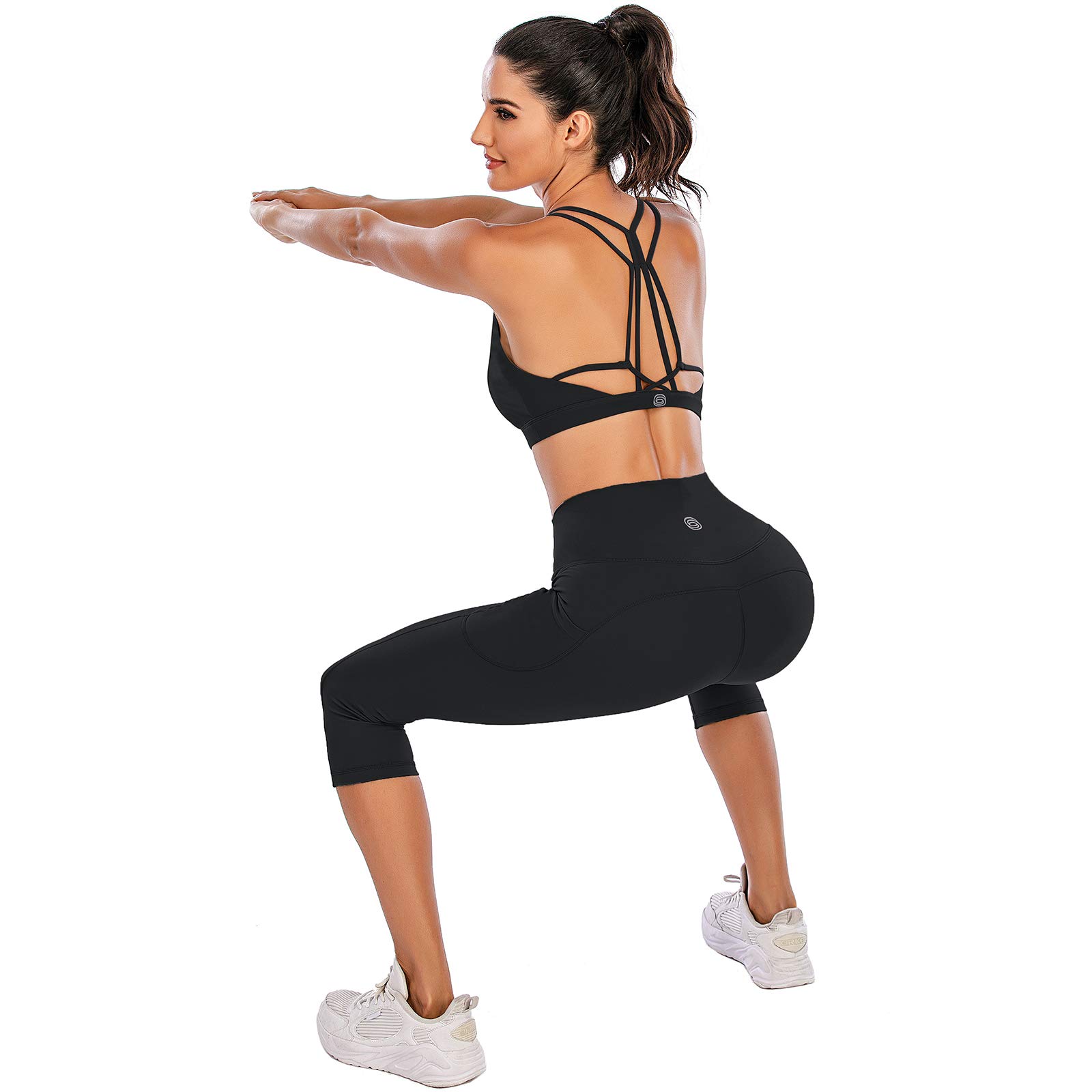 Steppe Naked Feeling spodnie do jogi z wysokim stanem damskie legginsy treningowe capri z kieszeniami, Kieszeń Capris-czarna, XL