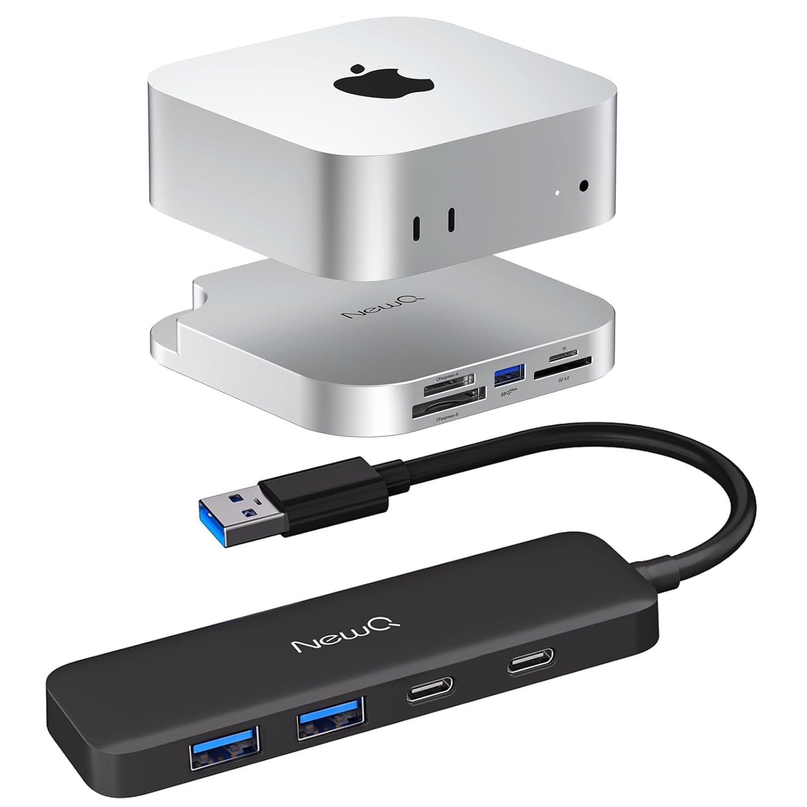 Mac mini M4 dockingstation USB C-hub met 7 poorten (3 x USB-A 3.2, 2 x USB-A 3.0, 2 x USB-C 3.2), M.2 NVMe SSD-uitbreiding, SD/TF 3.0 kaartlezer, antislip ontwerp, power-knop voor Mac