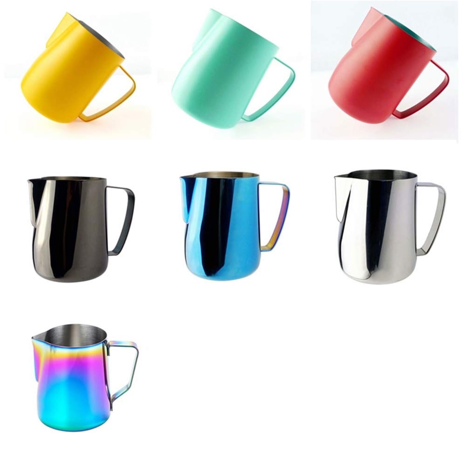 Jarra de espuma de café con leche humeante, jarra de leche antiadherente de acero inoxidable, taza de flores perfecta for arte de café con leche, 2 uds.(Green,350ml)