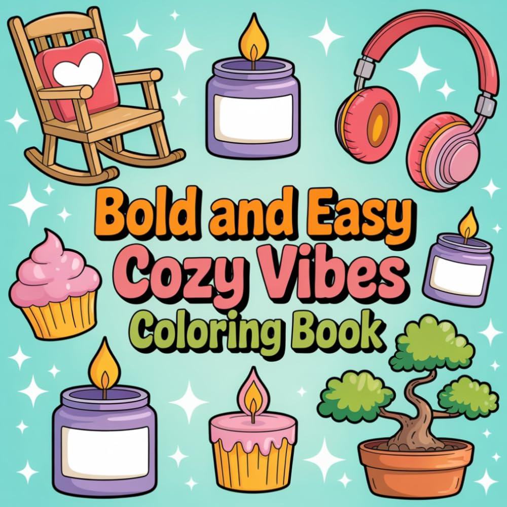 Bold & Easy Cozy Vibes Coloring Book: 55 Simple, Relaxing & Aesthetic Cozy-Themed Coloring Pages for Stress Relief, Comfort & Creativity (8.5” x 8.5”) (Bold and Easy Coloring Book)