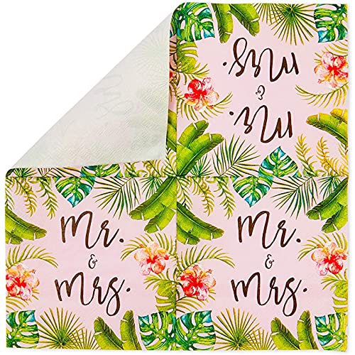 Mr and Mrs Cocktail Napkins for Tropical Beach Wedding Supplies (5 In, 100 Pack) - Image 6