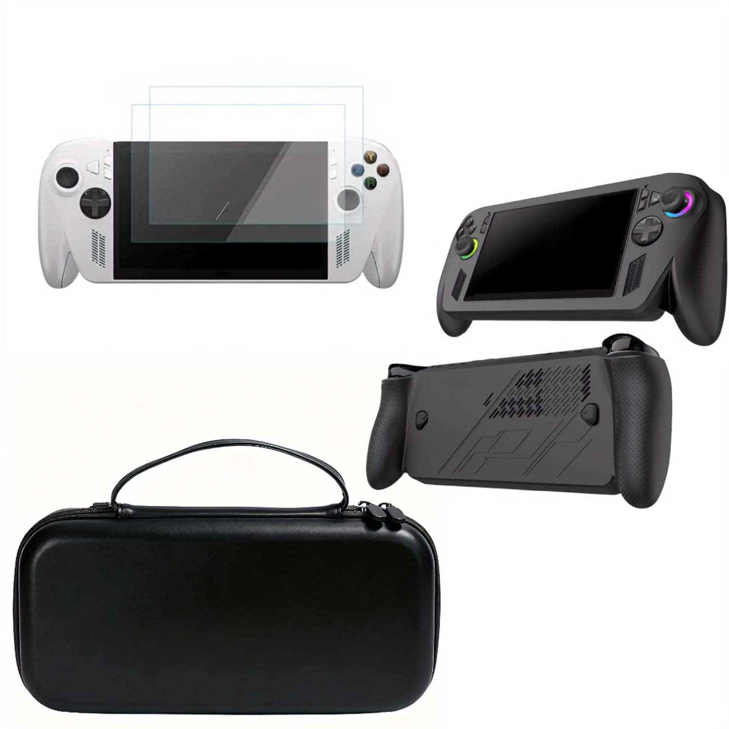 3-in-1 Accessory Kit Compatible with ROG for XBOX Ally X, EVA Carrying Case + Silicone Cover + Screen Protectors (Black)