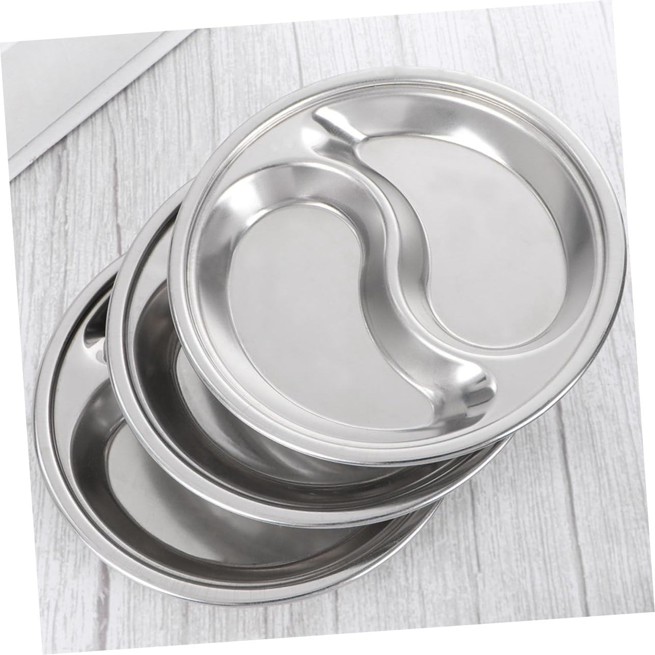 4Pcs Stainless Steel Round Divided Sauce Dishes Compartment Plates for Dipping Sauce Condiments and Appetizers and Rustproof for Home and Restaurant Use