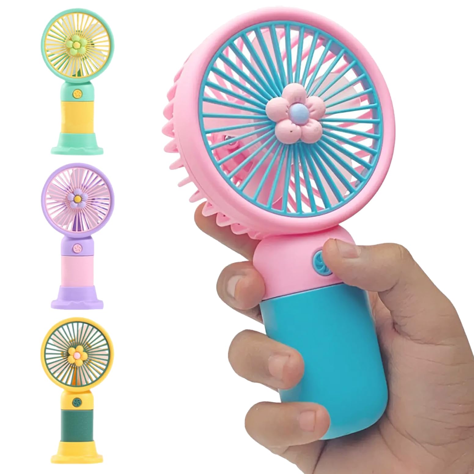 One23POP Portable Rechargeable Mini Fan | 400mAh USB Handheld Small Fan with 3 Speed Modes | Silent Personal Cooling Fan for Travel, Office, Makeup, Kitchen & Outdoor Use (MODEL 01) MULTICOLOR