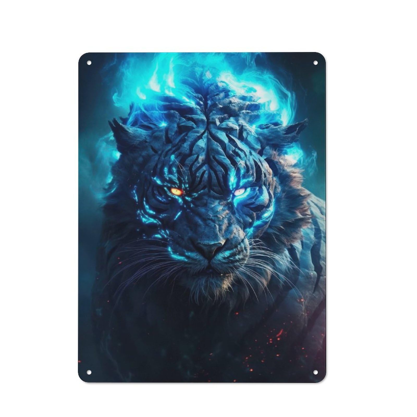 Savage Black Tiger Glowing Rustic Metal Plaque 40x30cm for Hobby Room Or Studio, for Vintage Wall Decor Fans, for Garage And Workshop Walls