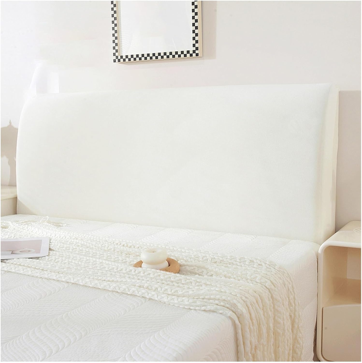 Velvet Bed Headboard Cover for Full Queen Size, Stretch Headboard Slipcover, Soft Velvet Dustproof Protector Cover for Bedroom Decor(Cream,180x80cm/71x31.5in)