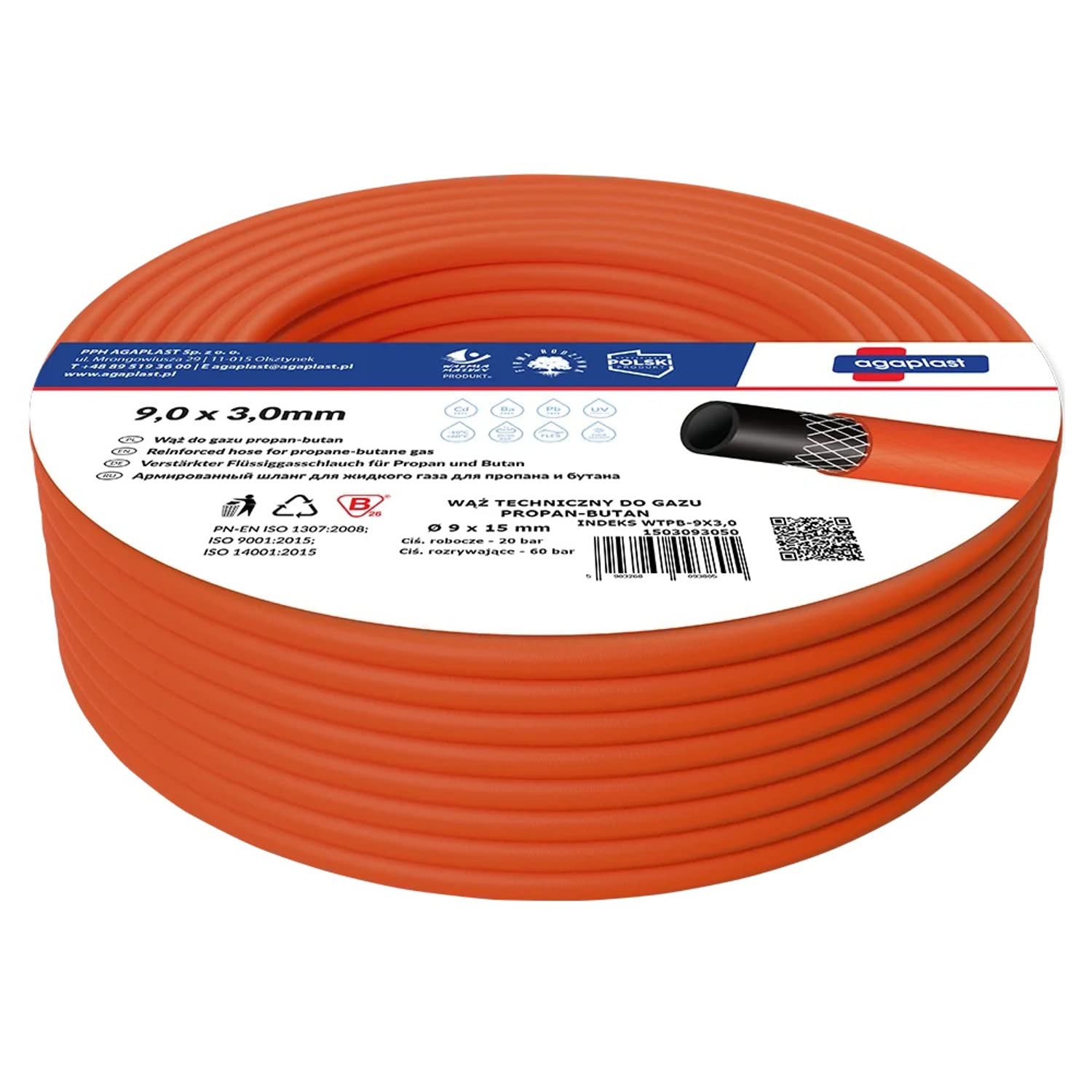 Manguera de Gas Propano-Butano 3 Capas Elástica y Ligera PVC 25m