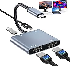 USB C to Dual HDMI Adapter, 4 in 1 HDMI Splitter for Dual Monitors 4K, USB 2.0, PD 100W, Type C to Dual Monitors Adapter Multiport, USB C Hub 4K@60Hz for MacBook Pro/Air/iPad/Surface/Dell
