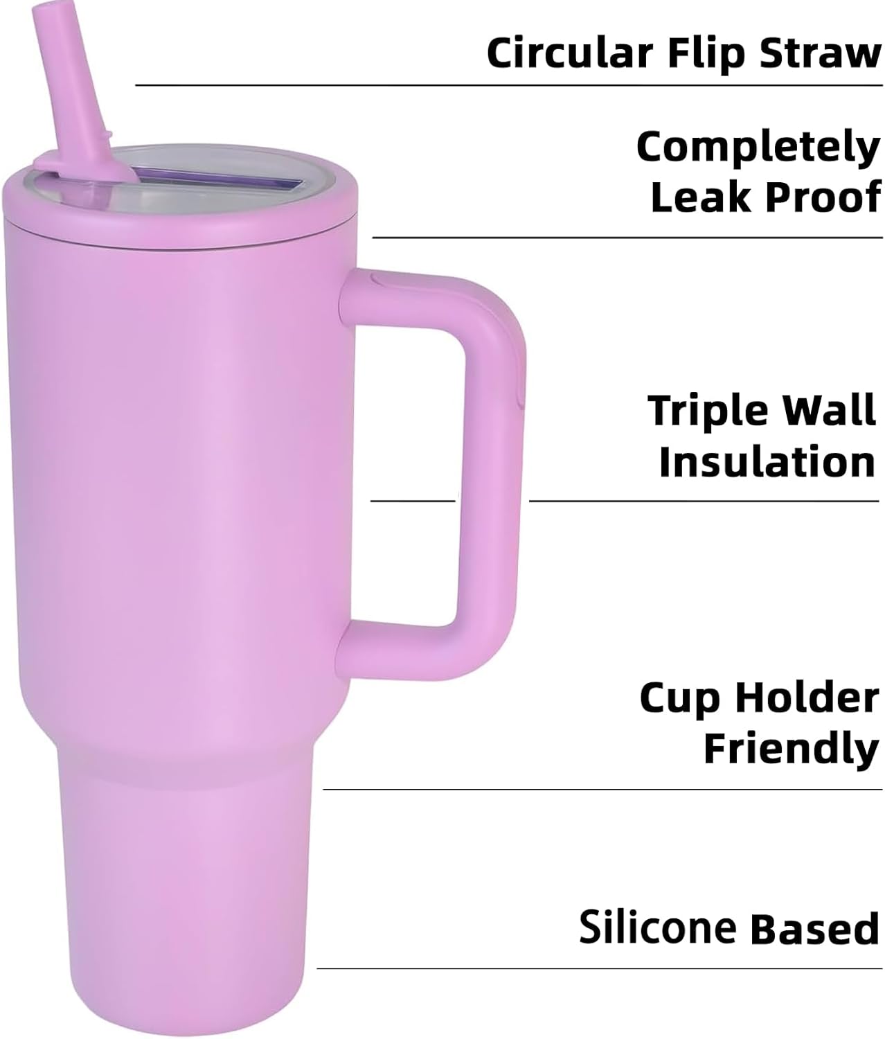 40 oz Insulated Tumbler with Handle,Flip Straw,Lid & Rubber Base Stainless Steel Water Bottle - Leak Proof Vacuum Insulated Mug BPA Free Reusable Travel Cup Gifts for Women/Men (Dark purple) - Image 8