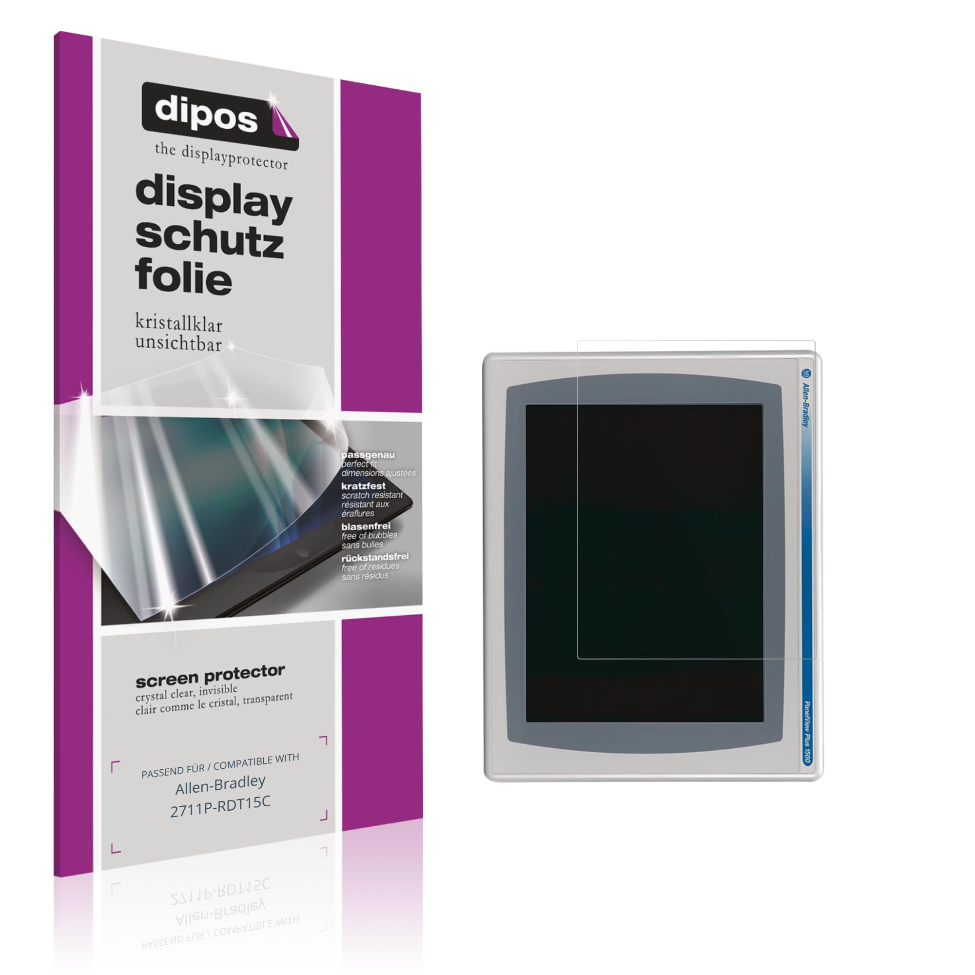 dipos I 2x Screen Protector compatible with Allen-Bradley 2711P-RDT15C Protection Films clear