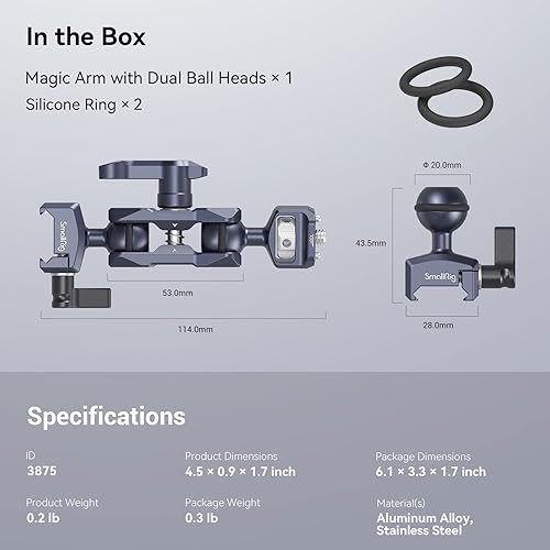 Miniatura 8 de SmallRig Brazo mágico articulado con abrazadera NATO y tornillo de 14"-20 (con pasadores retráctiles), rotación de 360 grados, carga máxima de 12 Ib