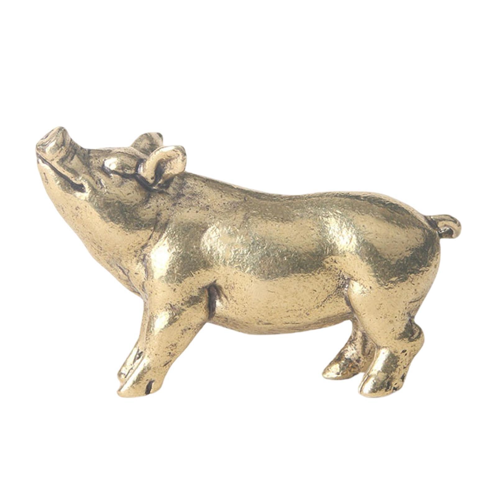 Yixannx Brass Mini Pig Figurine Decorative Piece Cute Small Pig Sculpture For Every Desk Setting Tea Room Decoration Small Statues Accessory Lover Brass, L