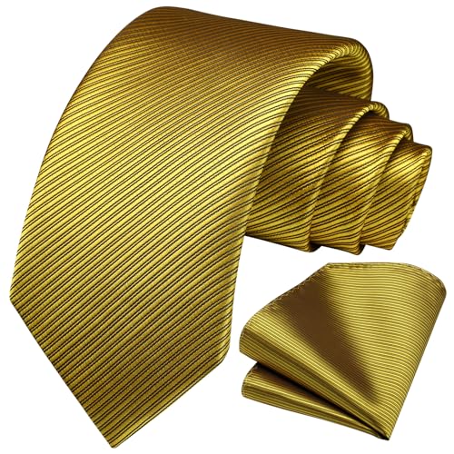 Image of HISDERN Stripe Tie Mens Ties with Pocket Square Set Classic 3.4'' Silk Formal Necktie Handkerchief for Business Wedding
