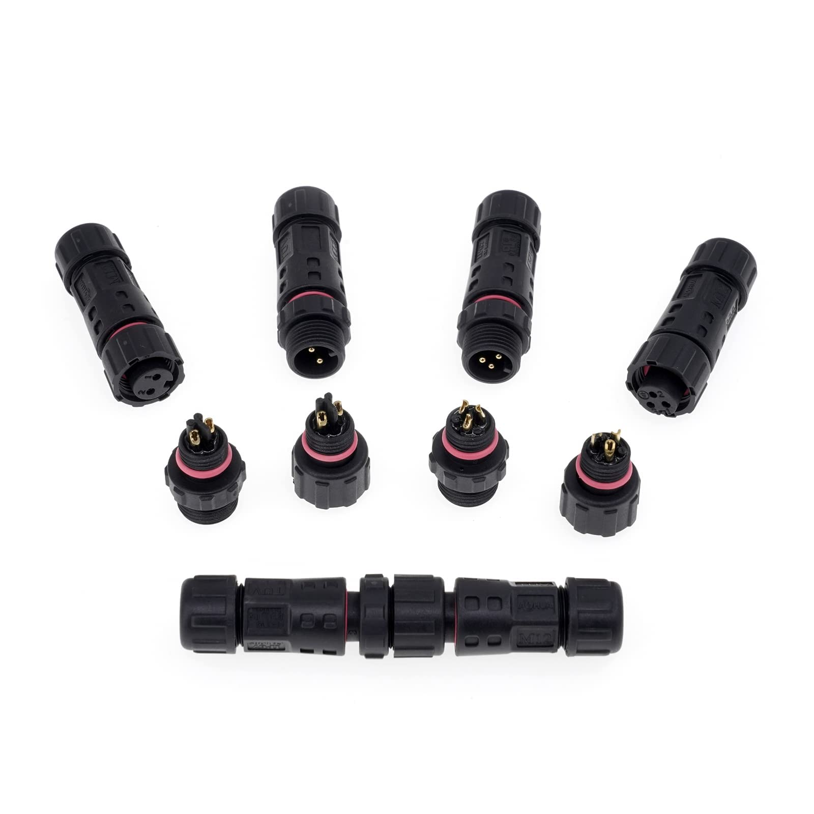 AOHUA M12 Waterproof Connector IP67 Outdoor Electrical Plug for 3-pin Cables Ø 4.5-7.5mm UL Certification (Black)(6-Pack)