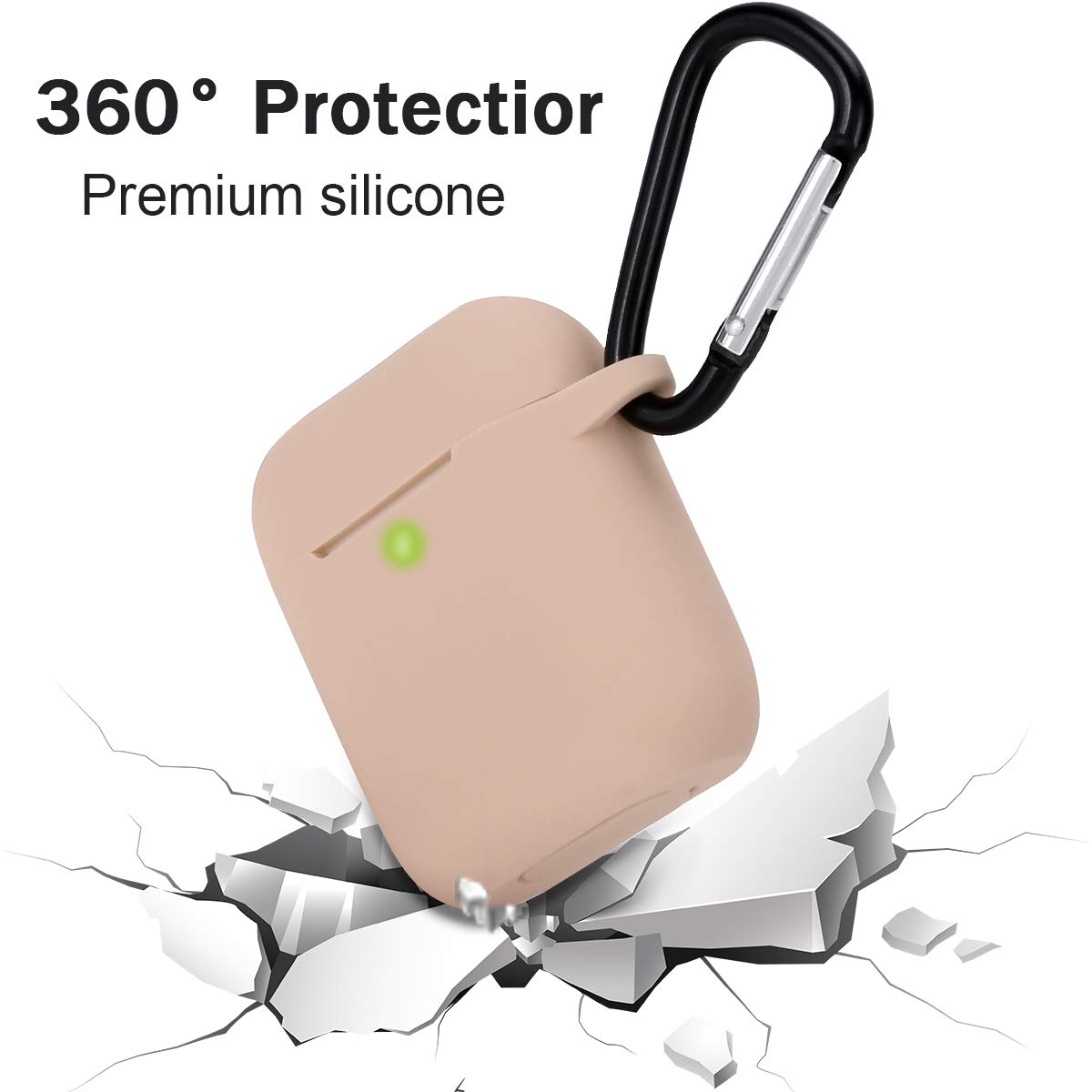 Custodia in Silicone da Appendere Compatiblile con AirPods 2 & 1, Custodia Protettiva per AirPods, Airpods Case Cover LED Anteriore Visibile Moschettone Portachiavi, Beige - 2