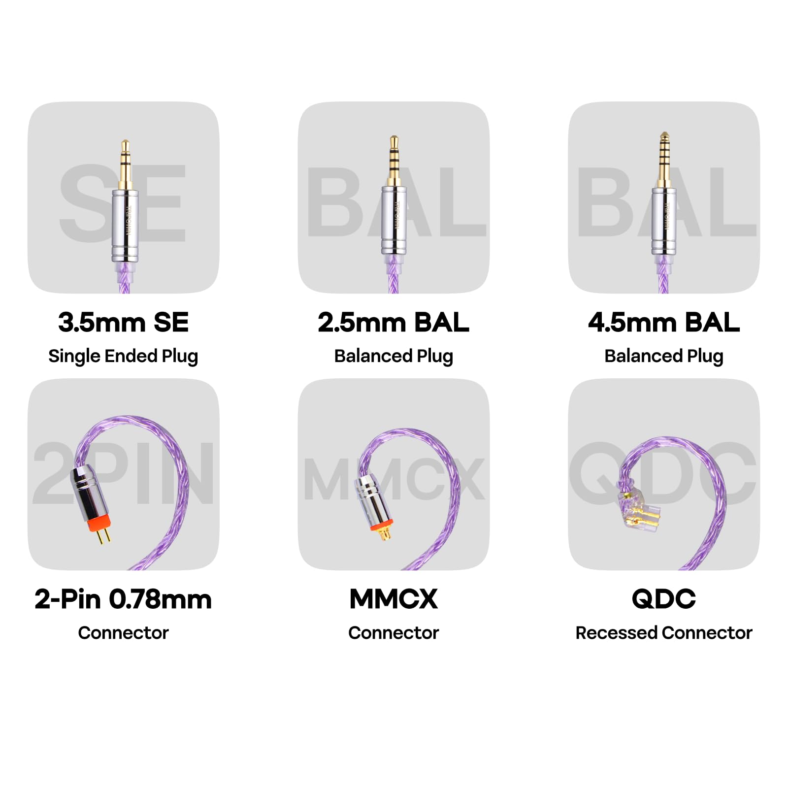 Linsoul Tripowin Zonie 16 Core Silver Plated Cable SPC Earphone Cable (2pin-0.78, 3.5mm, Lavender)