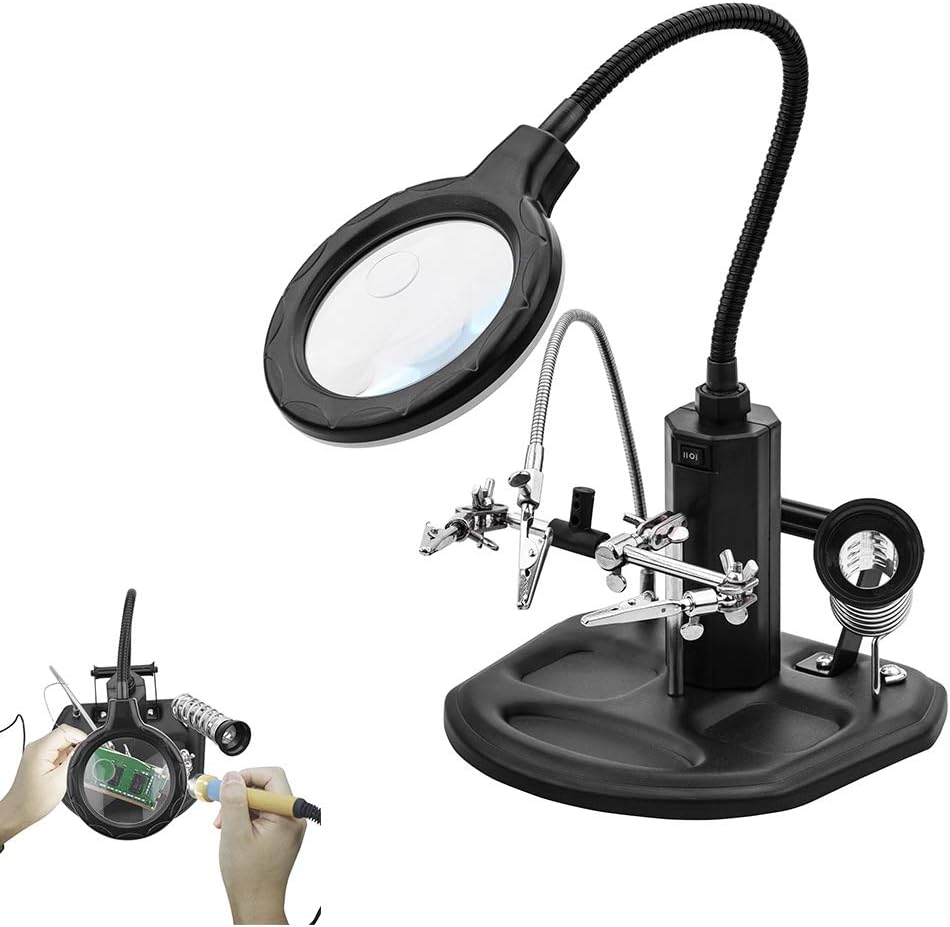 Soldering Helping Hands with LED Light Magnifying Glass,Third Hand Tool,2.5X 4X Magnifier for Hobbies,Repair,Modeling,Crafts