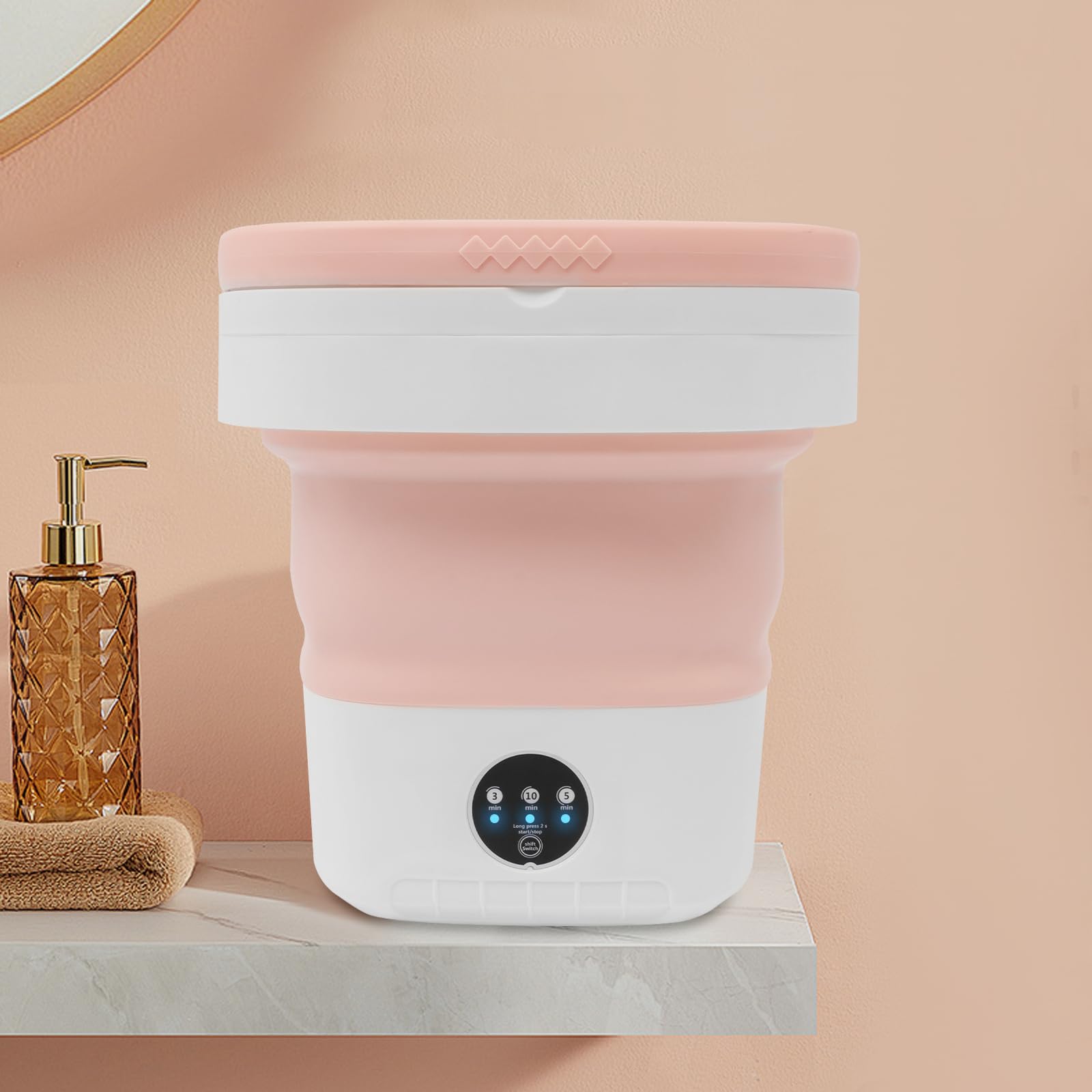 Mini lavatrice portatile da 12 l, con cestello, piccola lavatrice da viaggio, pieghevole, per biancheria intima, calze, asciugamani (rosa)