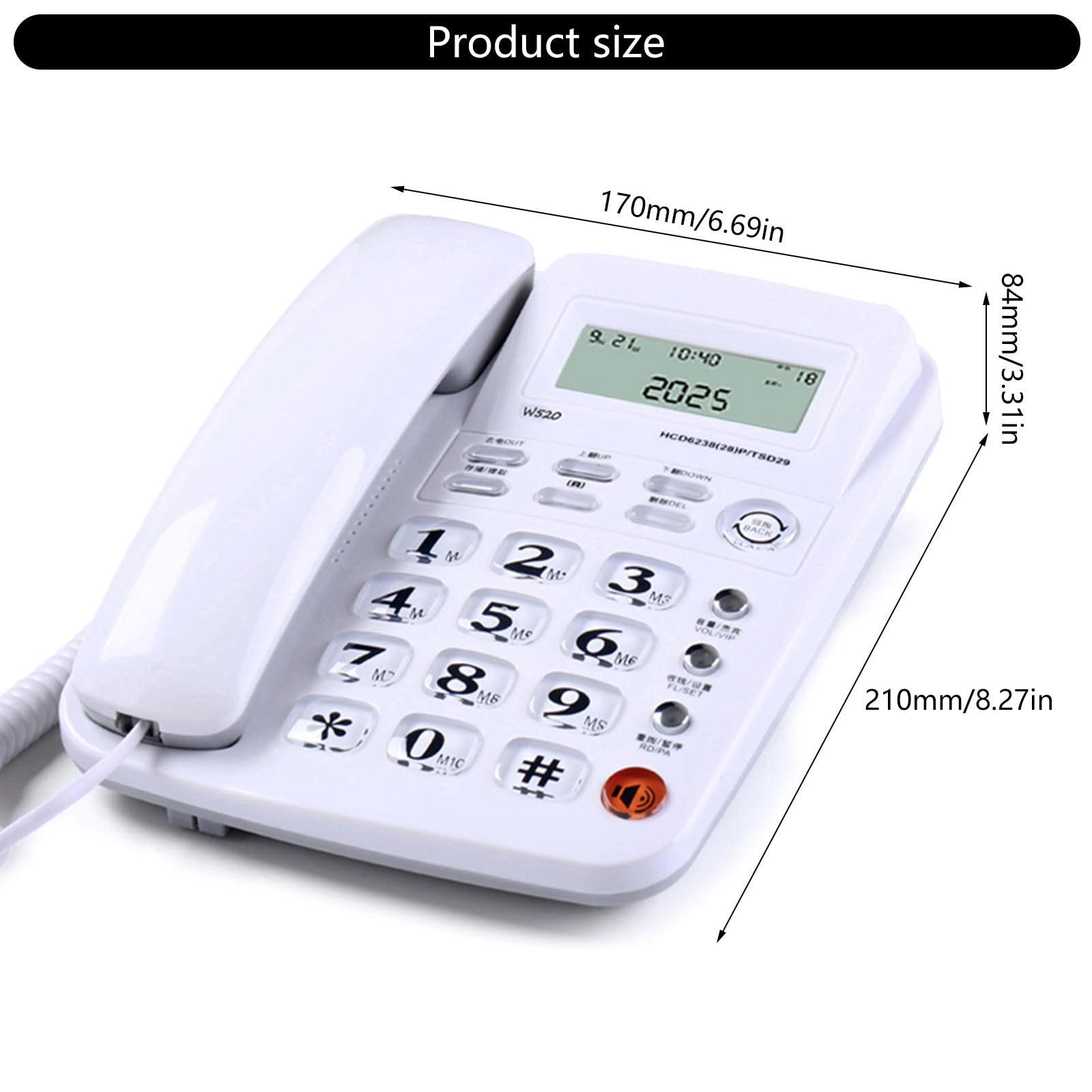 Telefono fisso per casa e ufficio con alloggiamento in plastica anti goccia, display chiamante, funzione vivavoce, facile comunicazione, alloggiamento anti goccia, display chiamante, funzione